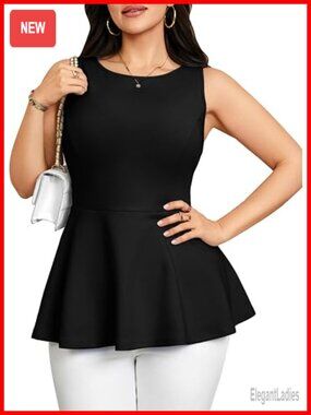 Plus Size Sleeveless Peplum Tank Top Babydoll Business Casual Blouse